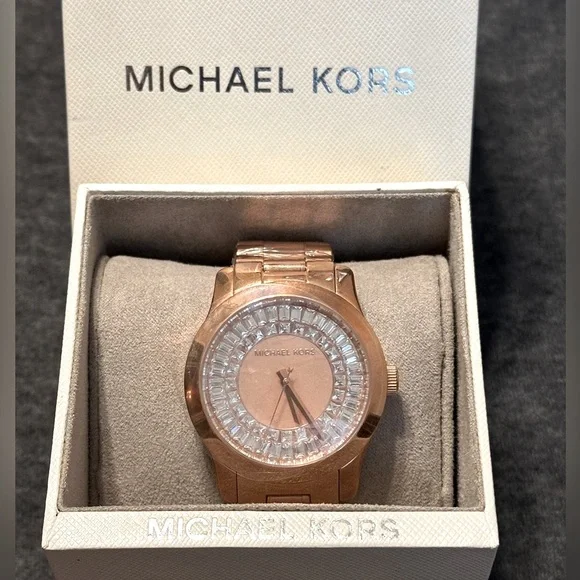 Michael Kors Women’s Runway Baguette Crystals Rose Gold Watch 40mm MK6533 - Picture 2 of 11